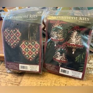 Ornament Kits - Warm Hearts and Golden Bells, 2 kits total of 5 ornaments.